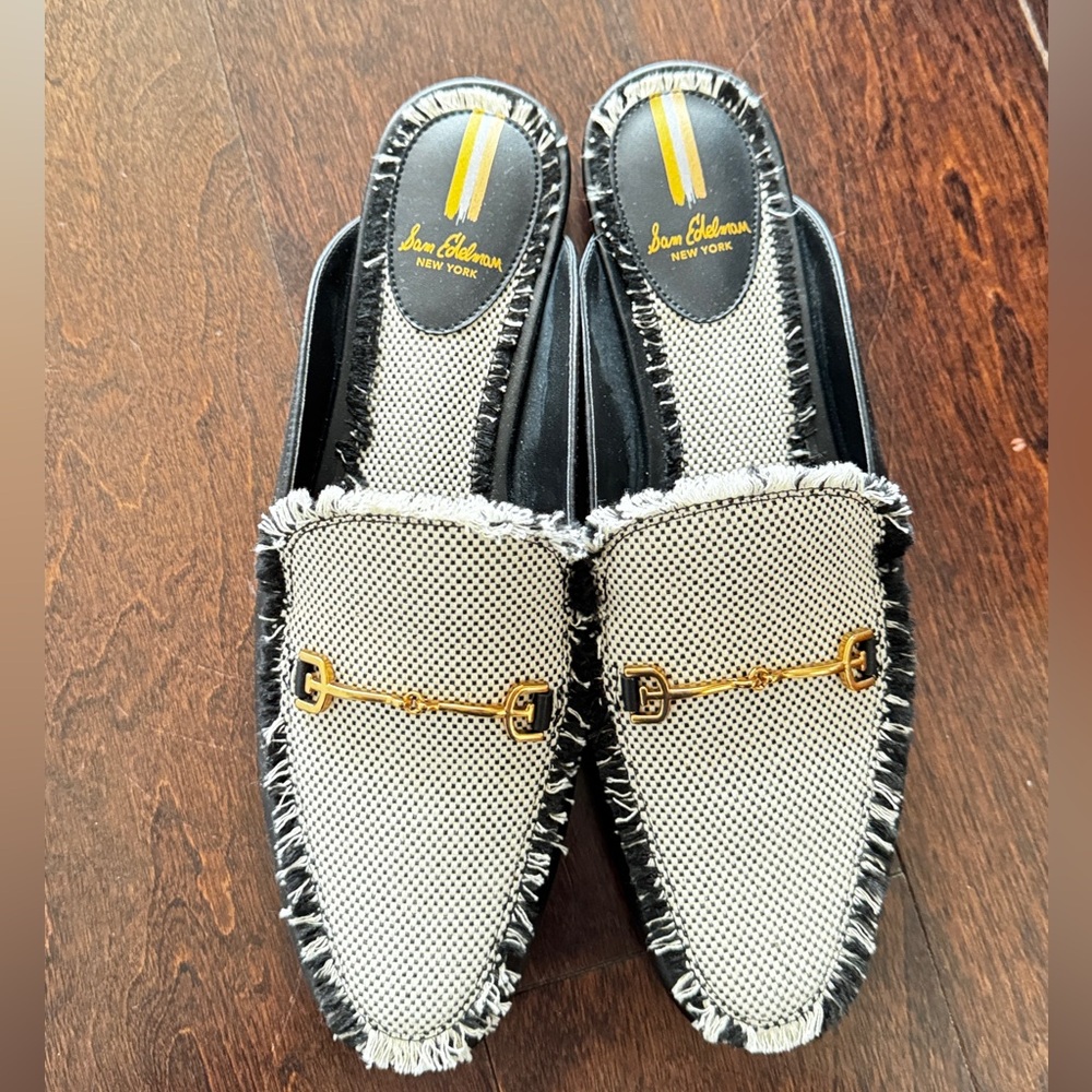 Sam Edelman Linnie Fray Black and White mules